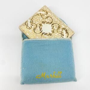 Vintage 1950s Marhill Gold Tooled Leather Powder Compact